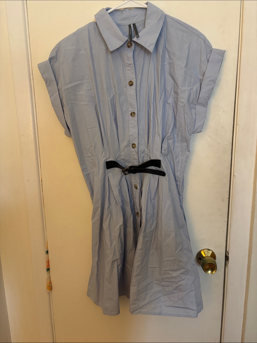 Anthropologie Light Blue mini Dress with Black Belt size S